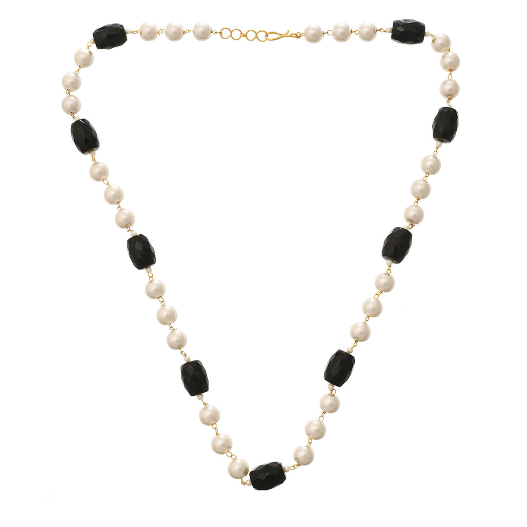 Black Onyx Tumble Pearl Necklace - MS344F