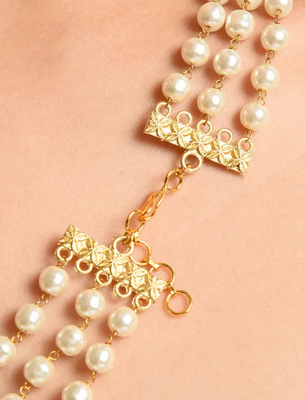 Red White Beaded Layered Necklace with Pearls - MS356B