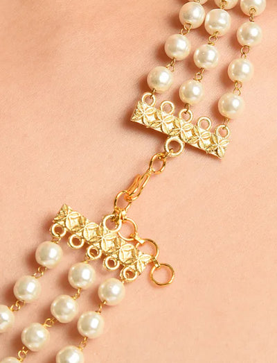 Red White Beaded Layered Necklace with Pearls - MS356B