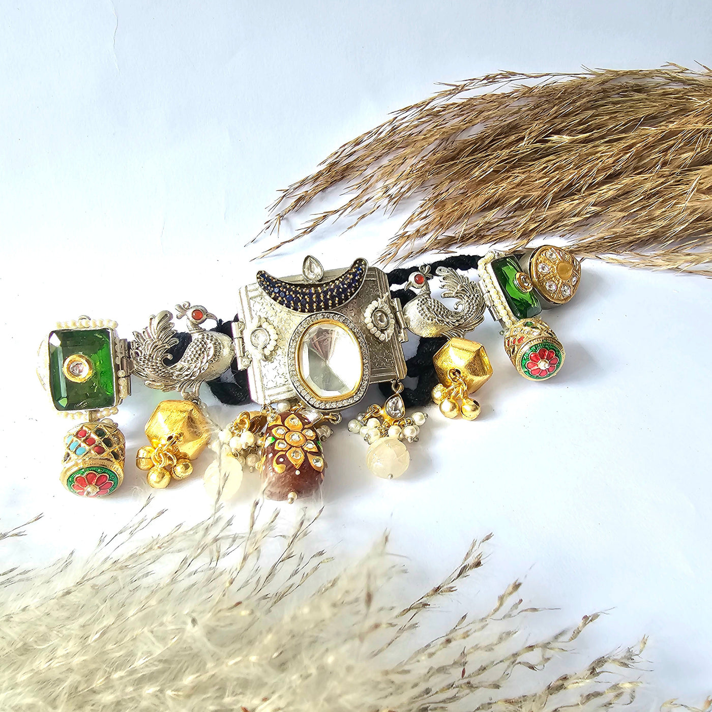 Silver Peacock Design Choker Neckpiece - NRF339B