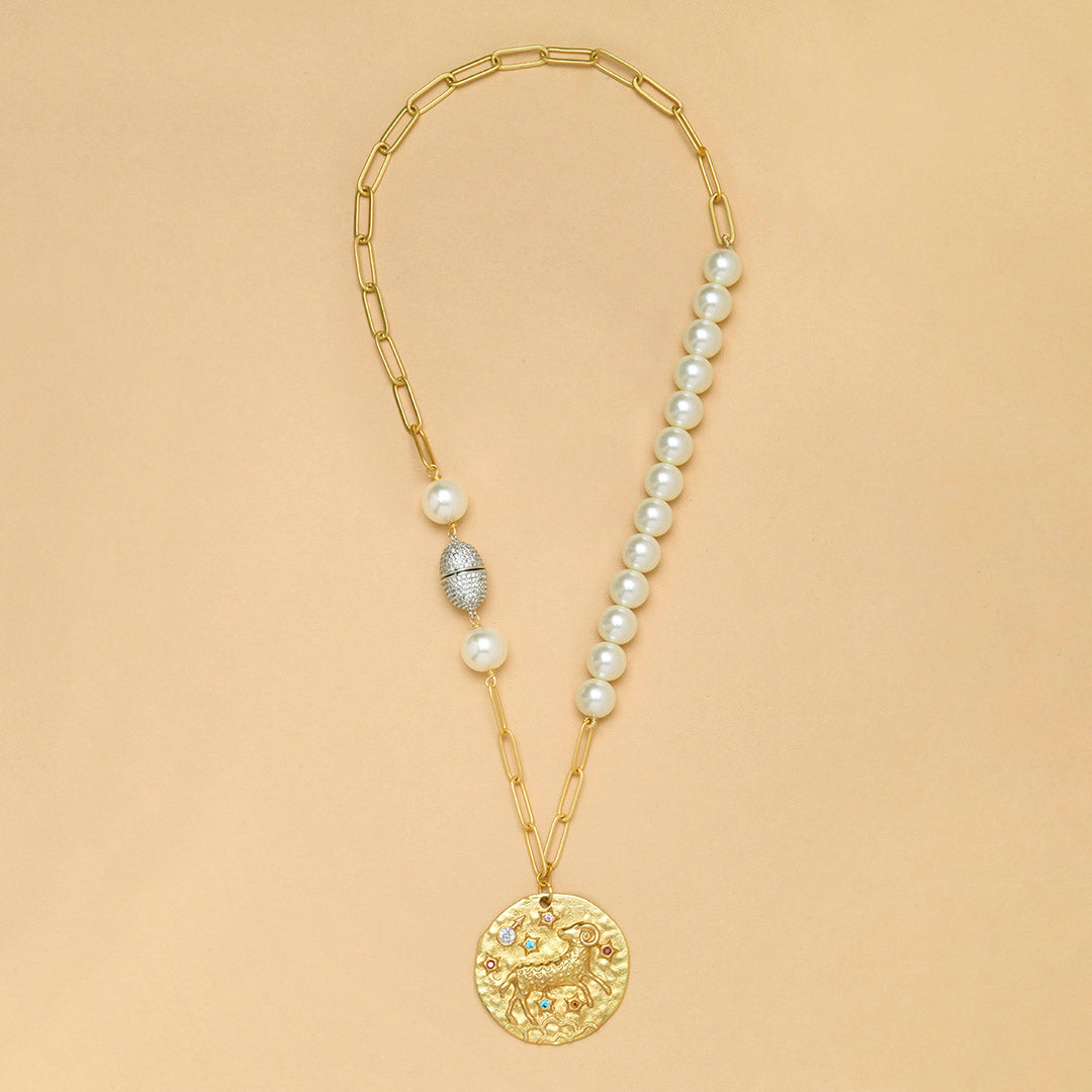 Pearl Aries Celestial Necklace - PERJBRNKNOV 115