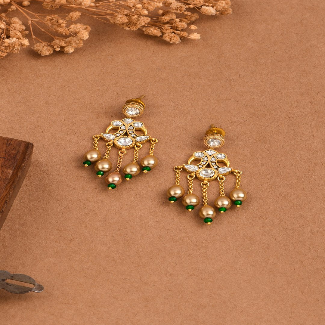 Emerald Pearl Jadau Danglers - PRSEP24ER 111