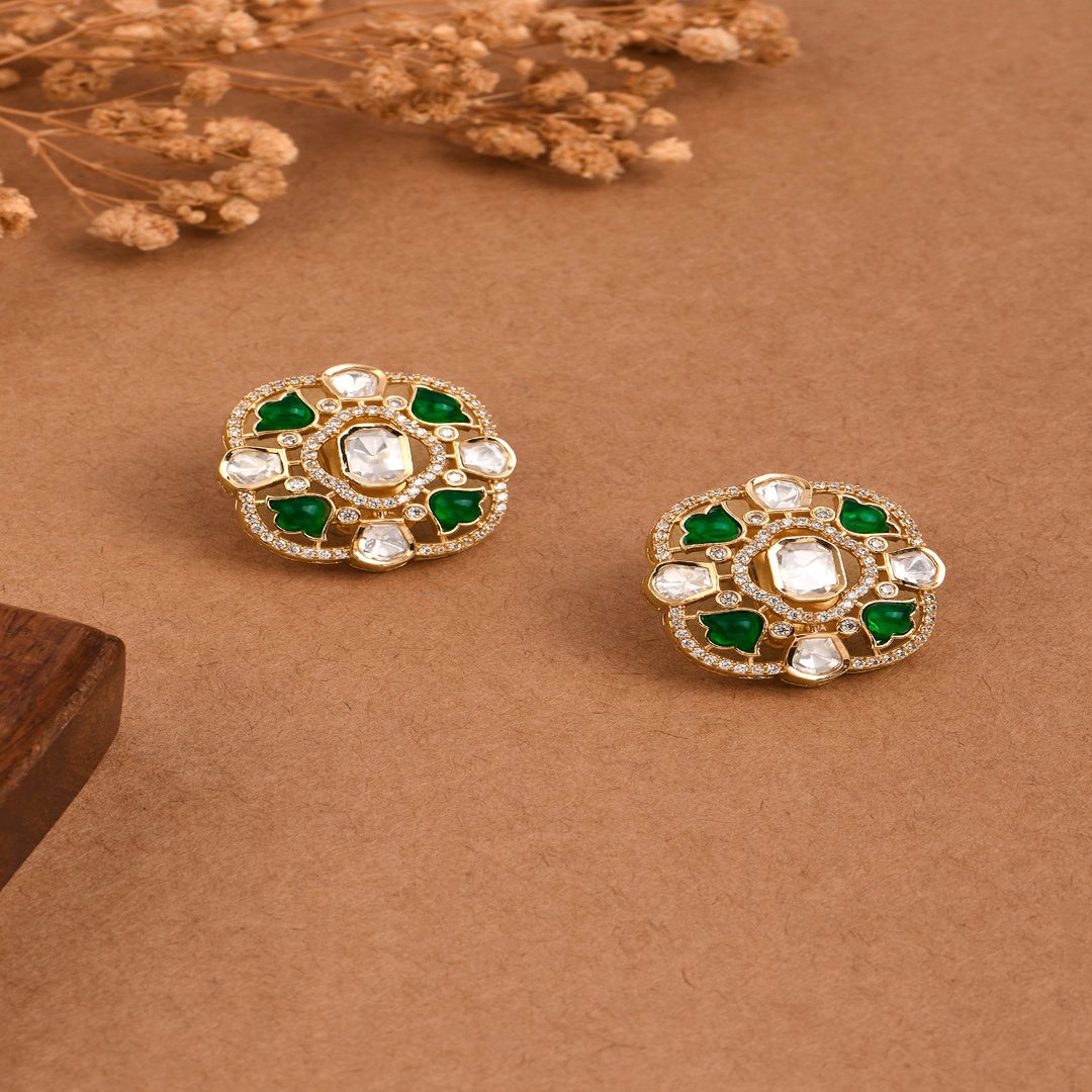 Verdant Glow Polki Stud Earrings - PRSEP24ER 116