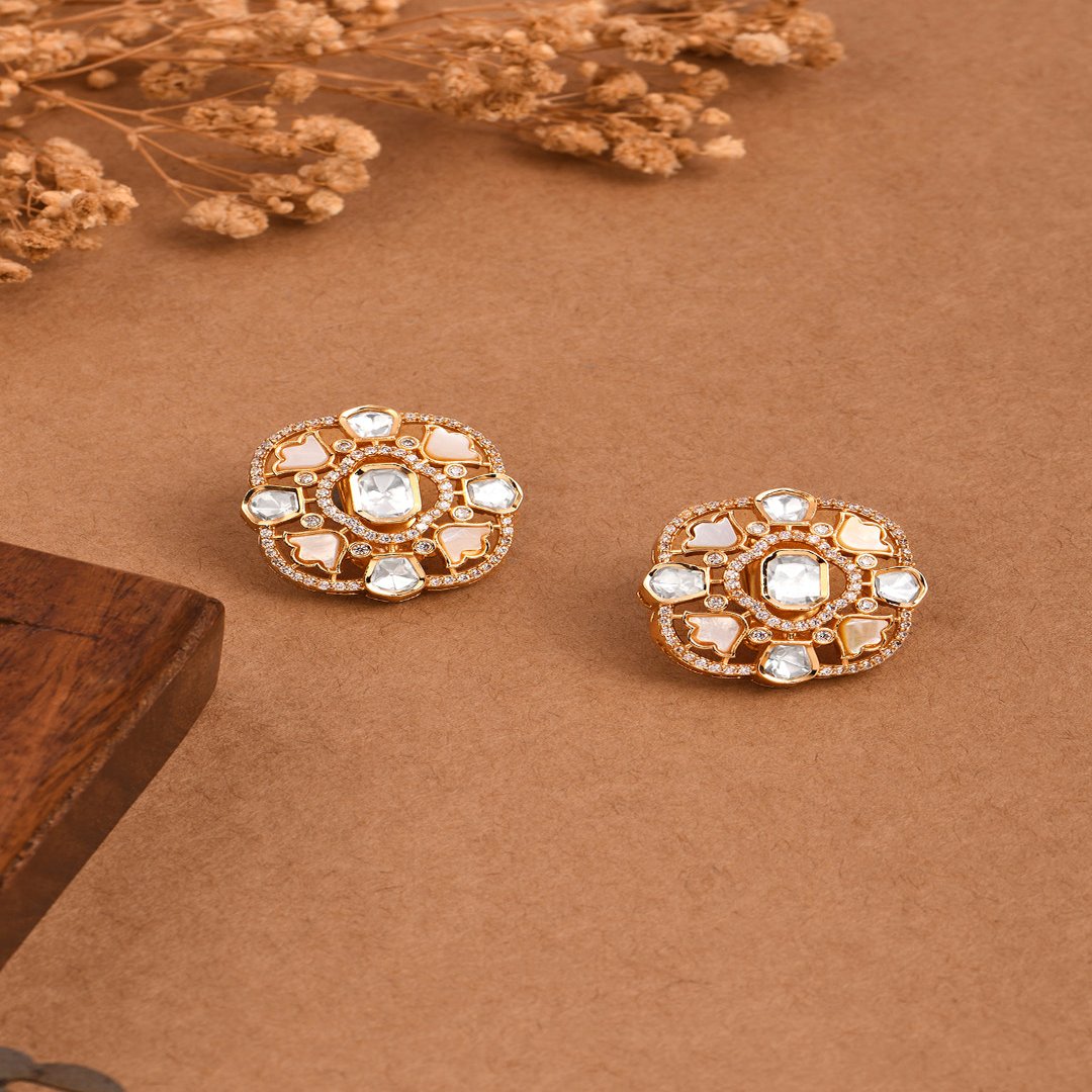 Luminous Pearl Polki Studs - PRSEP24ER 122