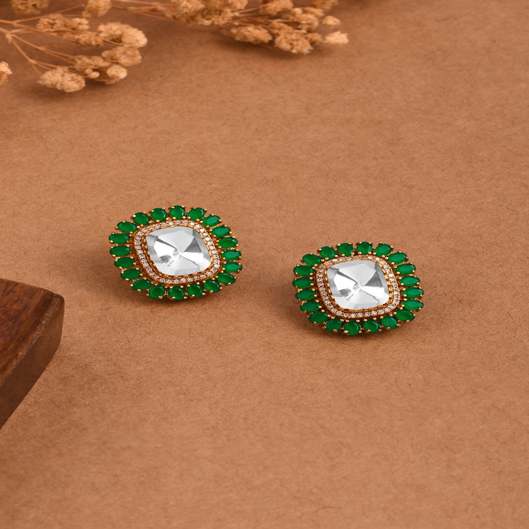 Emerald Edge Polki Stud Earrings - PRSEP24ER 124