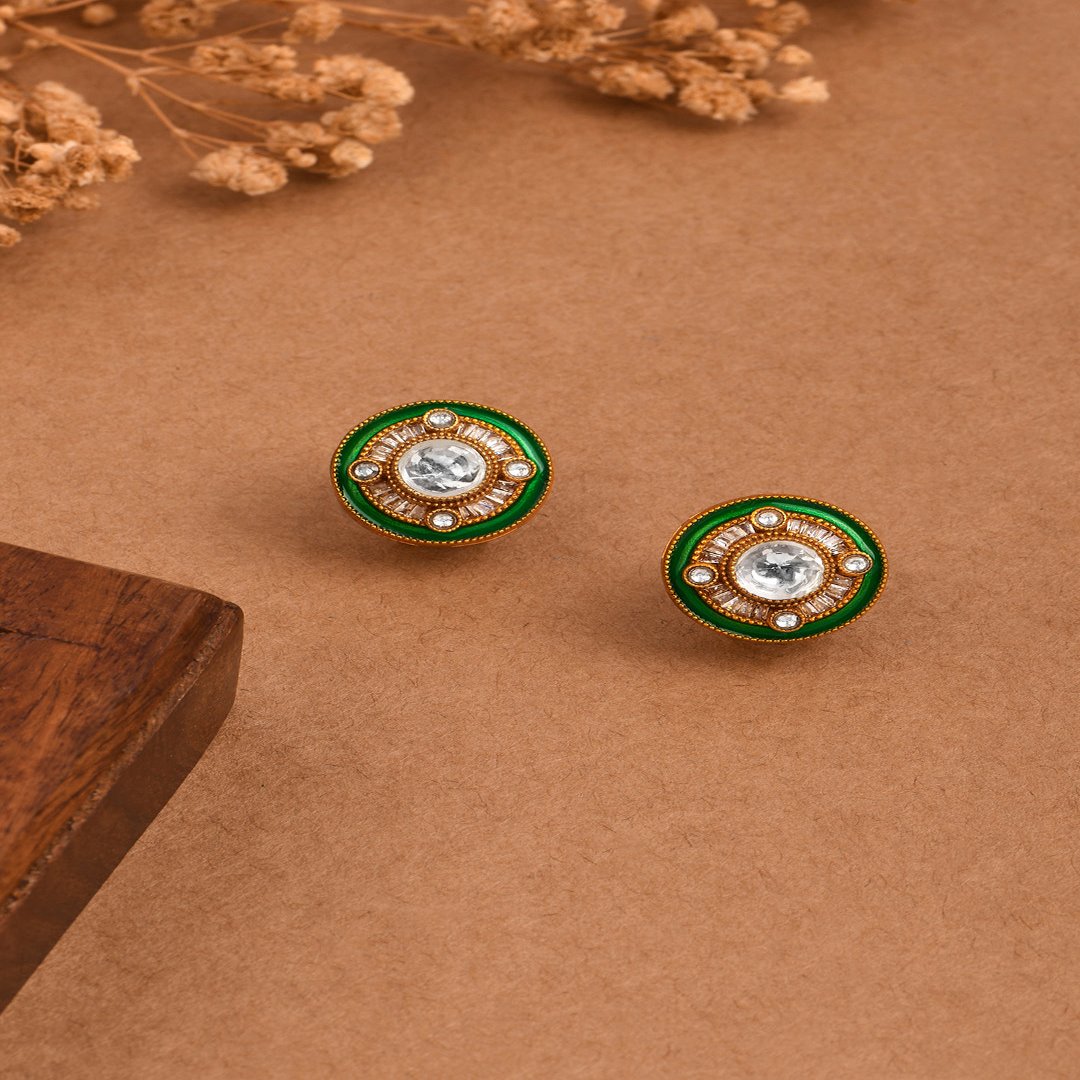 Minakari Green Edge Polki Stud Earrings - PRSEP24ER 130