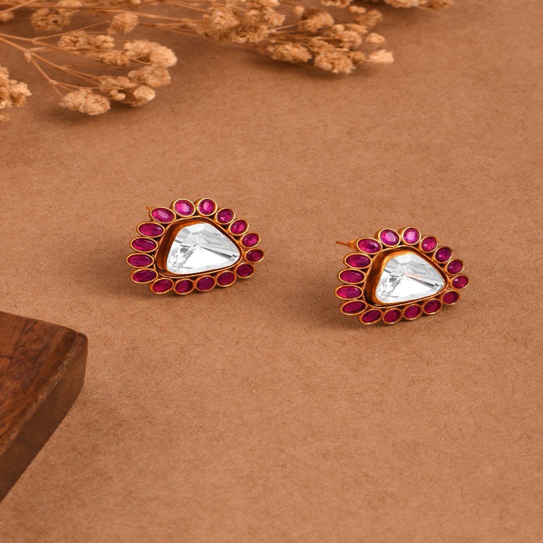 Pink Edge Triangle Polki Stud Earrings - PRSEP24ER 137