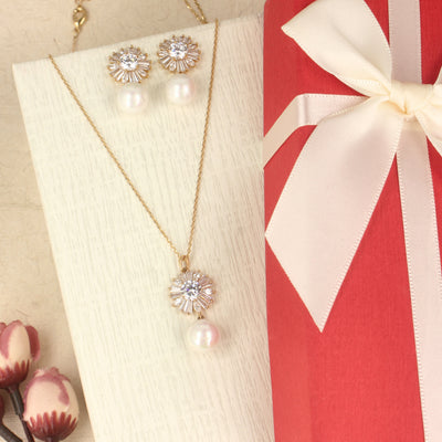 Gold Plated Dangle Pearl Pendent Set - SIA307202