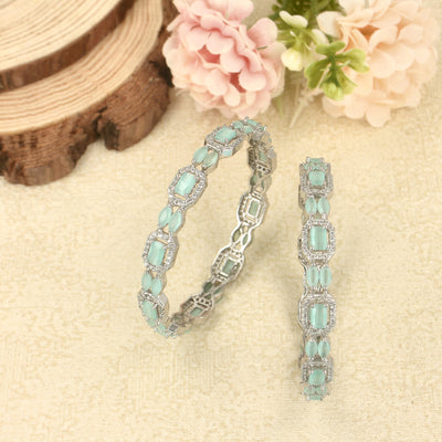 Mint Green Diamond Look Silver Plated Bangles - SIA307643