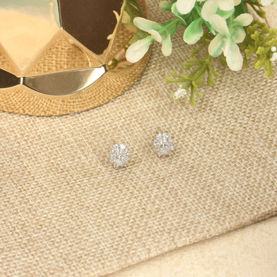 CZ Flower Oval Stud Earrings - SIA320475