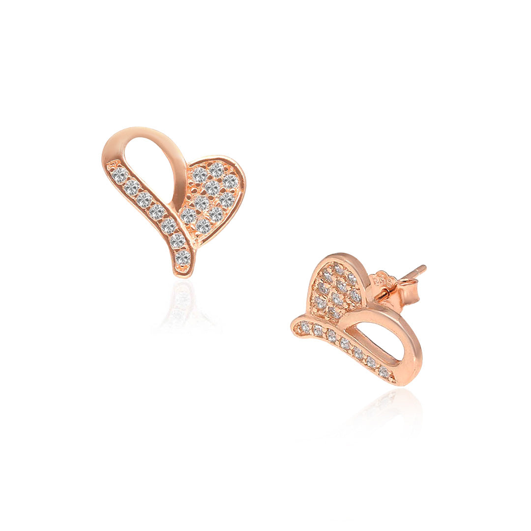 92.5 Silver Rose Gold Cupid Heart Stud Earrings - SIA401137