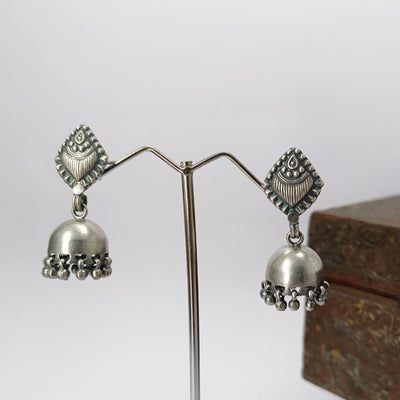 Elevate Your Style with 92.5 Pure Silver Oxidised Jhumkas - SIA417330