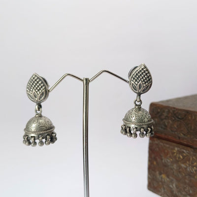 Adorn Your Ears with 92.5 Pure Silver Oxidised Jhumka Earrings - SIA417331