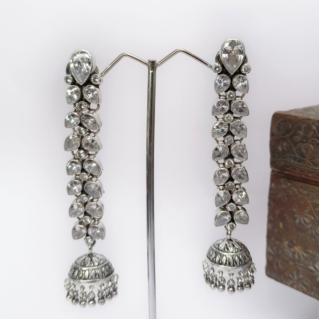 Elegance with 92.5 Silver Oxidised Jhumka Earrings - SIA417405