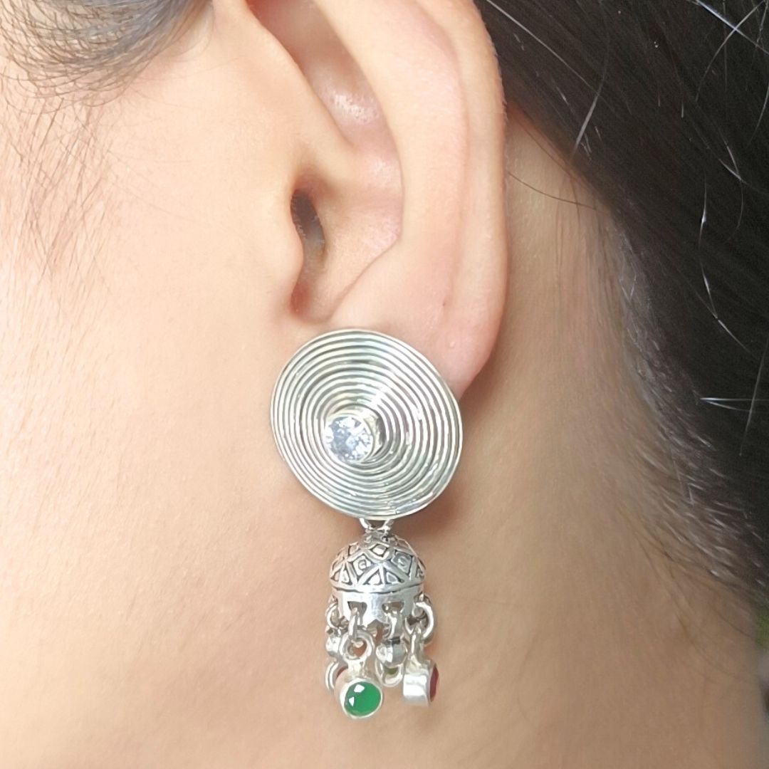 92.5 Pure Silver Oxidised Jhumka Earrings - SIA417409