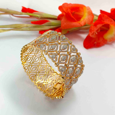 Chic Charisma Cubic Zirconia Gold Cuff Bracelet - SIA417636