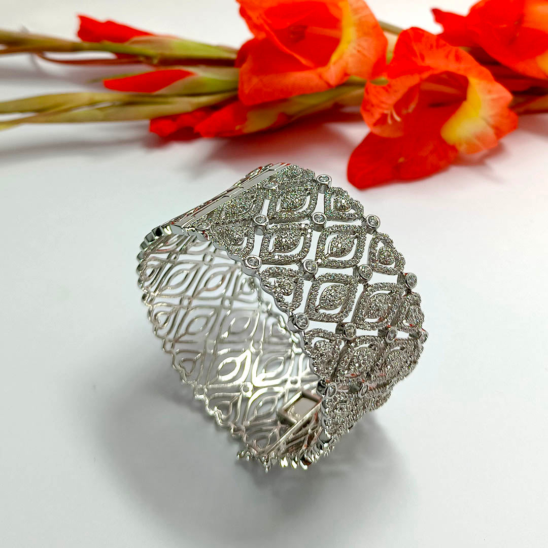 Chic Charisma Cubic Zirconia Rhodium Cuff Bracelet - SIA417637