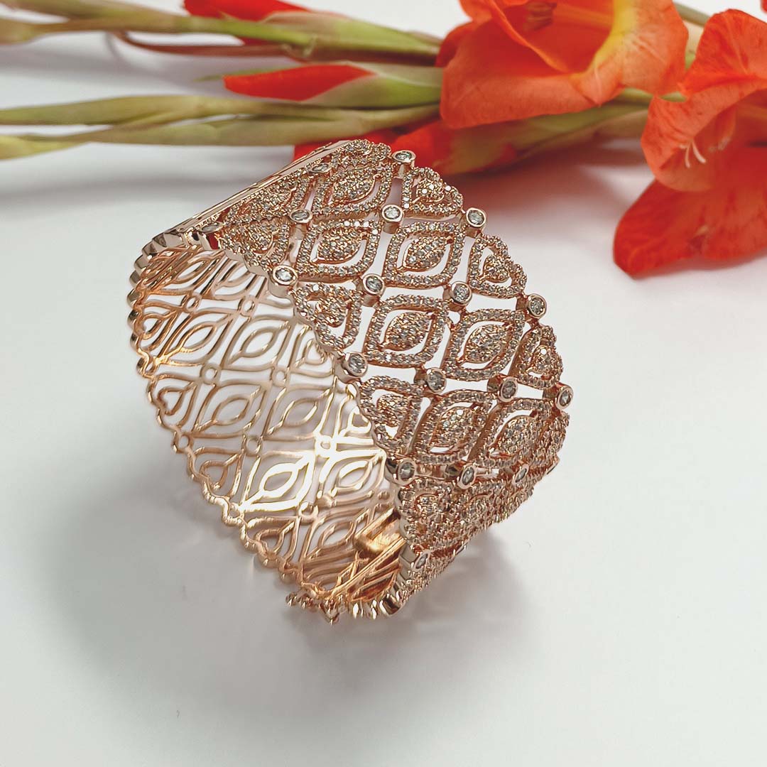 Chic Charisma Cubic Zirconia Rose Gold Cuff Bracelet - SIA417638