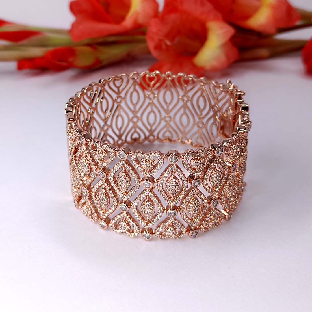 Chic Charisma Cubic Zirconia Rose Gold Cuff Bracelet - SIA417638