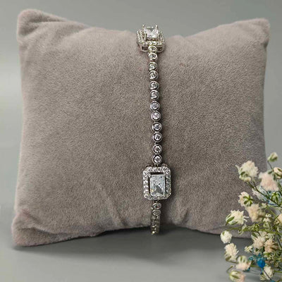 Ethereal Elegance Cubic Zirconia Rhodium Bracelet - SIA417745