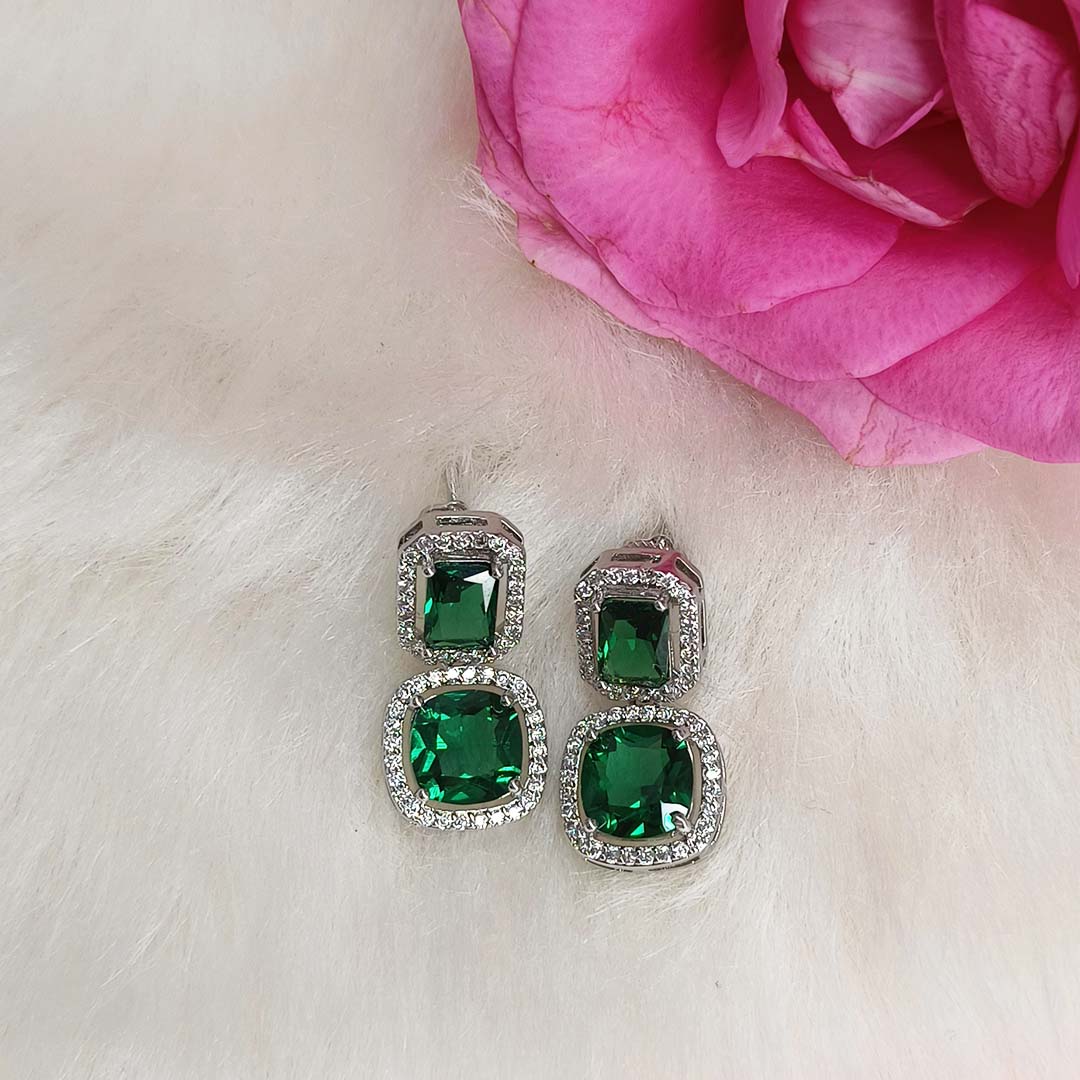 Twinkling Treasures Emerald Dangler Earrings - SIA417848