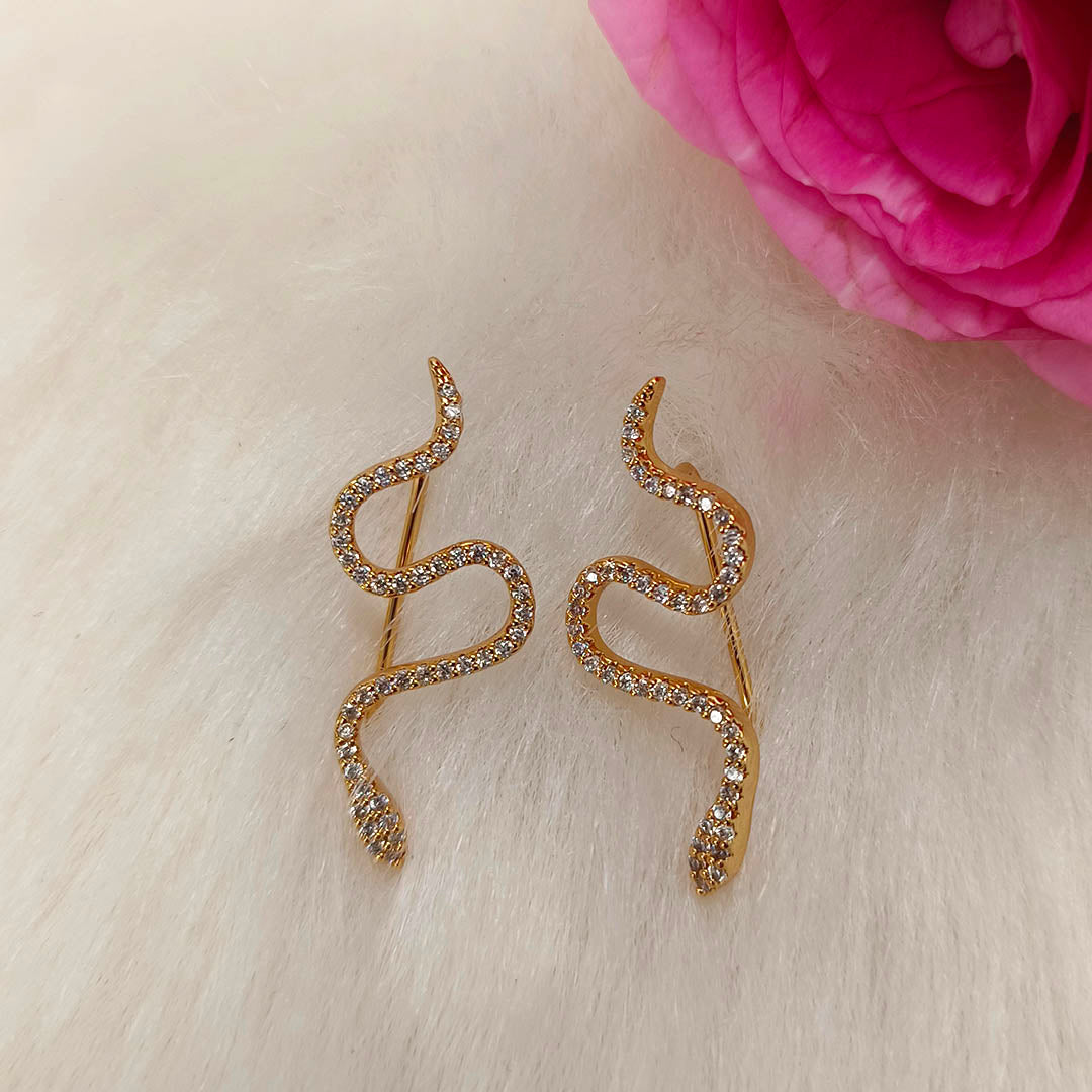 Sleek and Shimmering Gold Snake Earrings - SIA417894