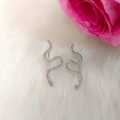 Sleek and Shimmering Rhodium Snake Earrings - SIA417895