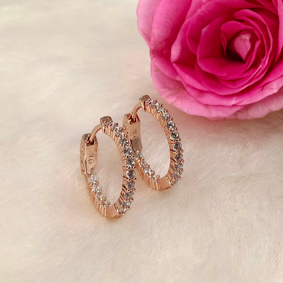 Sleek and Stylish CZ Rose Gold Hoops - SIA417951