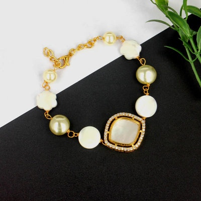 CZ Mother of Pearls Gold Bracelet - SIA418005