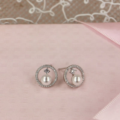 Starlit Pearl Cascade CZ Earrings - SIA418377