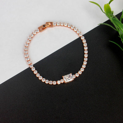 Elegant Minimalism Rose Gold CZ Solitaire Bracelet - SIA418415