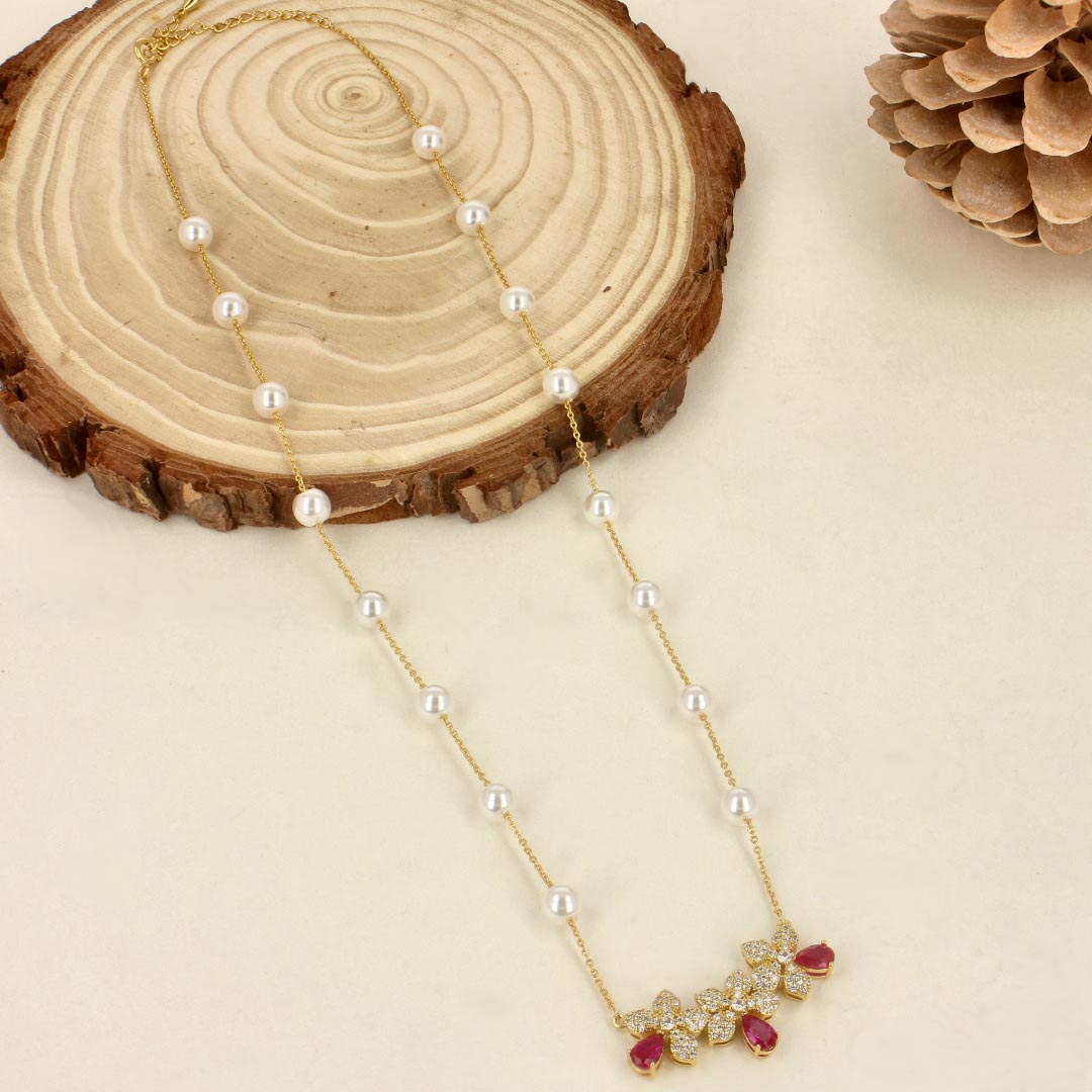 Radiant Elegance Cubic Zirconia Ruby Pendant Set - SIA418519