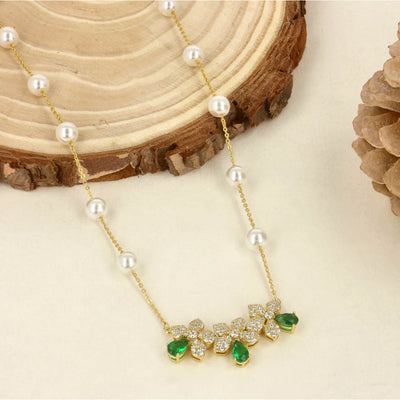 Radiant Elegance Cubic Zirconia Emerald Pendant Set - SIA418521