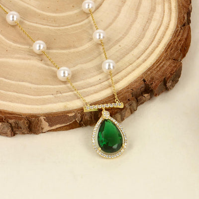 Graceful Simplicity Cubic Zirconia Emerald Pendant Set - SIA418523