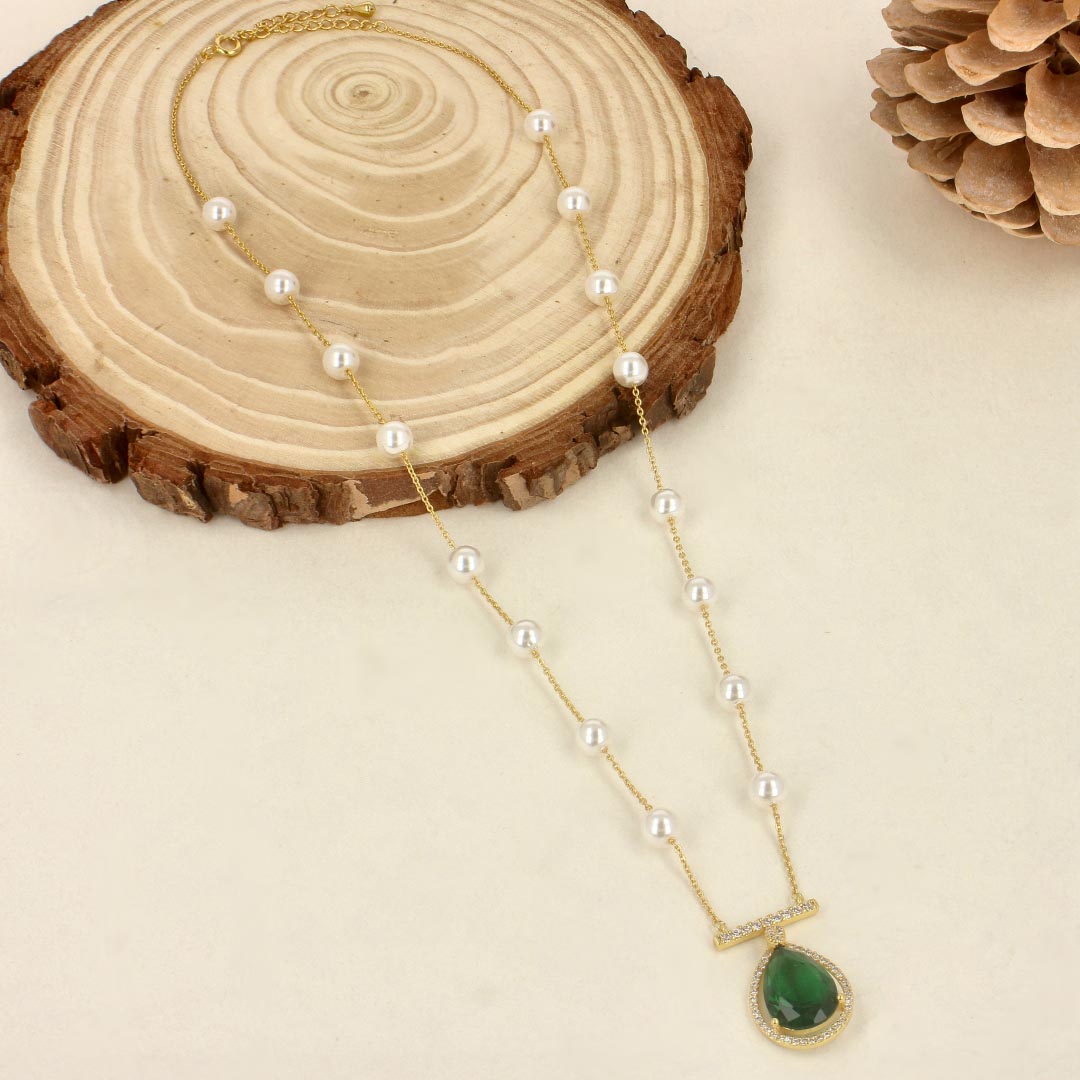Graceful Simplicity Cubic Zirconia Emerald Pendant Set - SIA418523