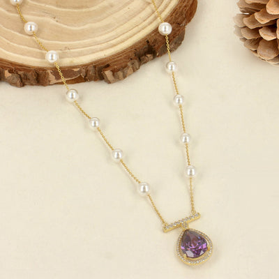 Graceful Simplicity Cubic Zirconia Purple Pendant Set - SIA418525