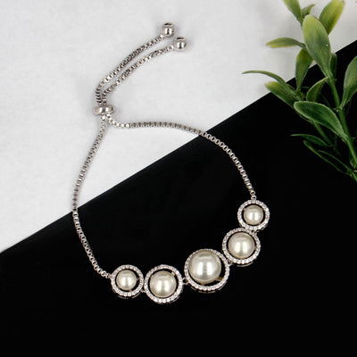 Pearl Studded Rhodium Bracelet - SIA418604