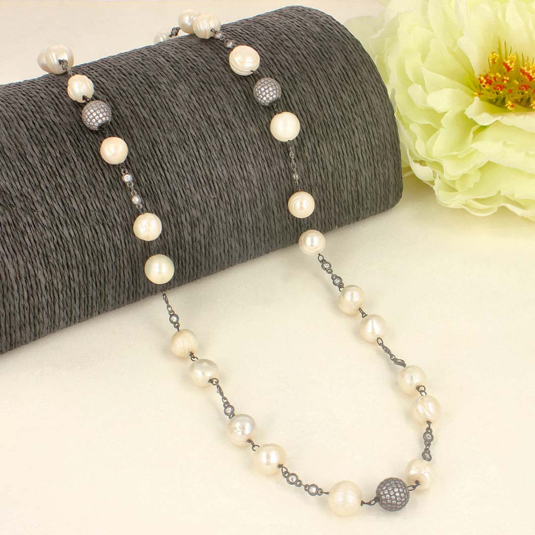 Mother Of Pearl Cubic Zirconia Beaded Mala - SIA418652