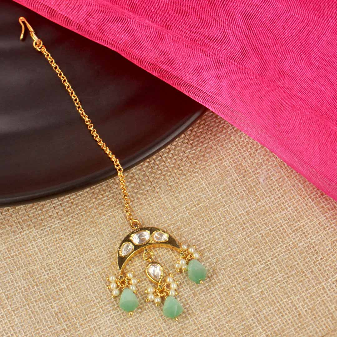 Majestic Kundan Mint Green Maang Tikka - SIA418998A