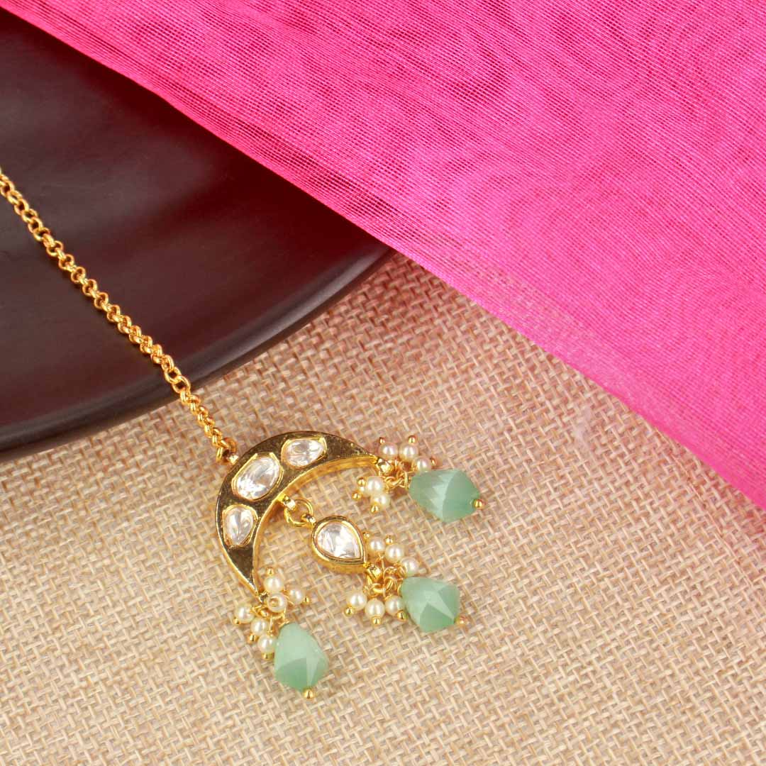 Majestic Kundan Mint Green Maang Tikka - SIA418998A