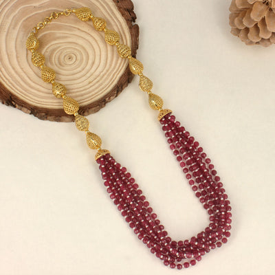 Ruby Beads Gold Beaded Mala - SIA419094