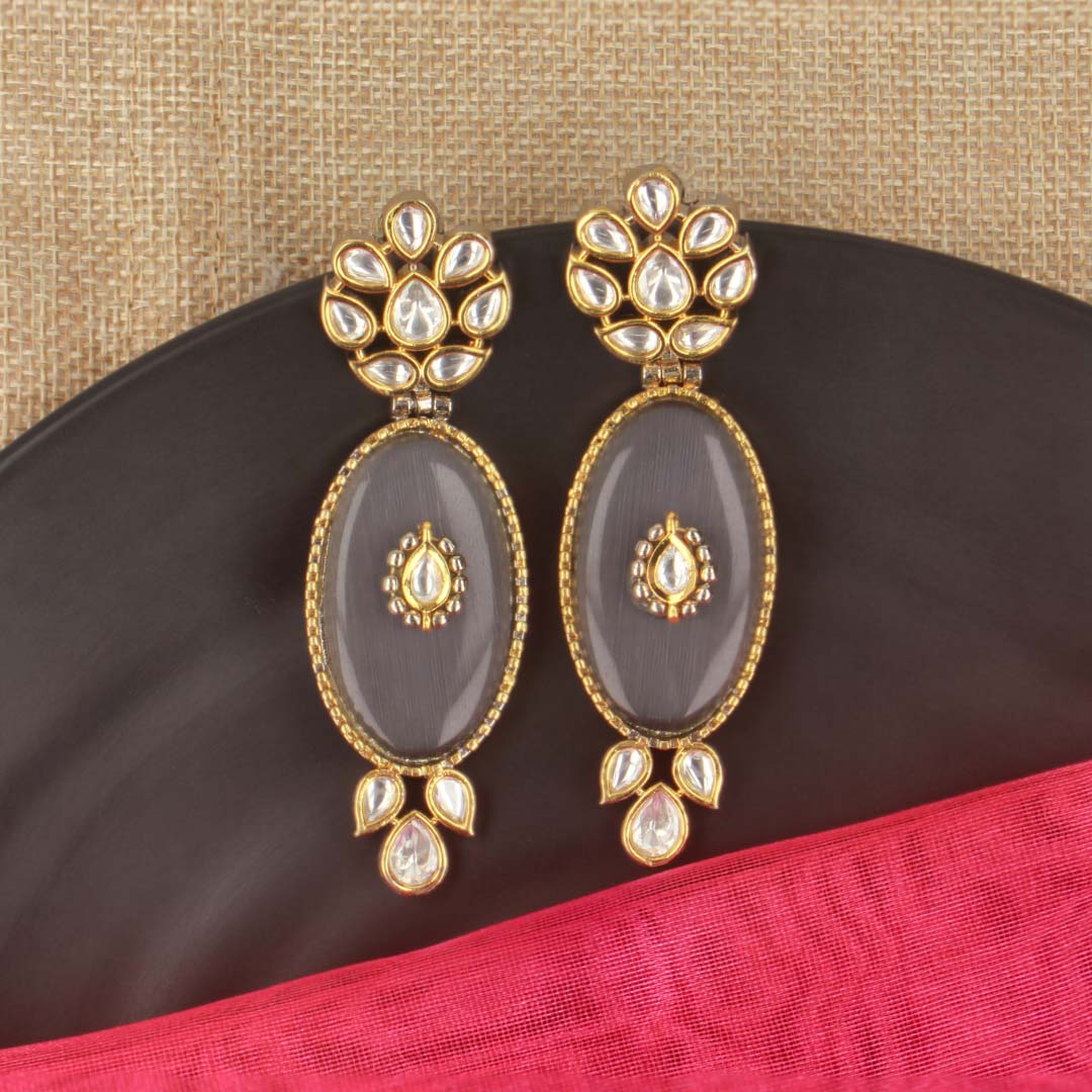 Heritage Jewels Kundan Grey Earrings - SIA419750