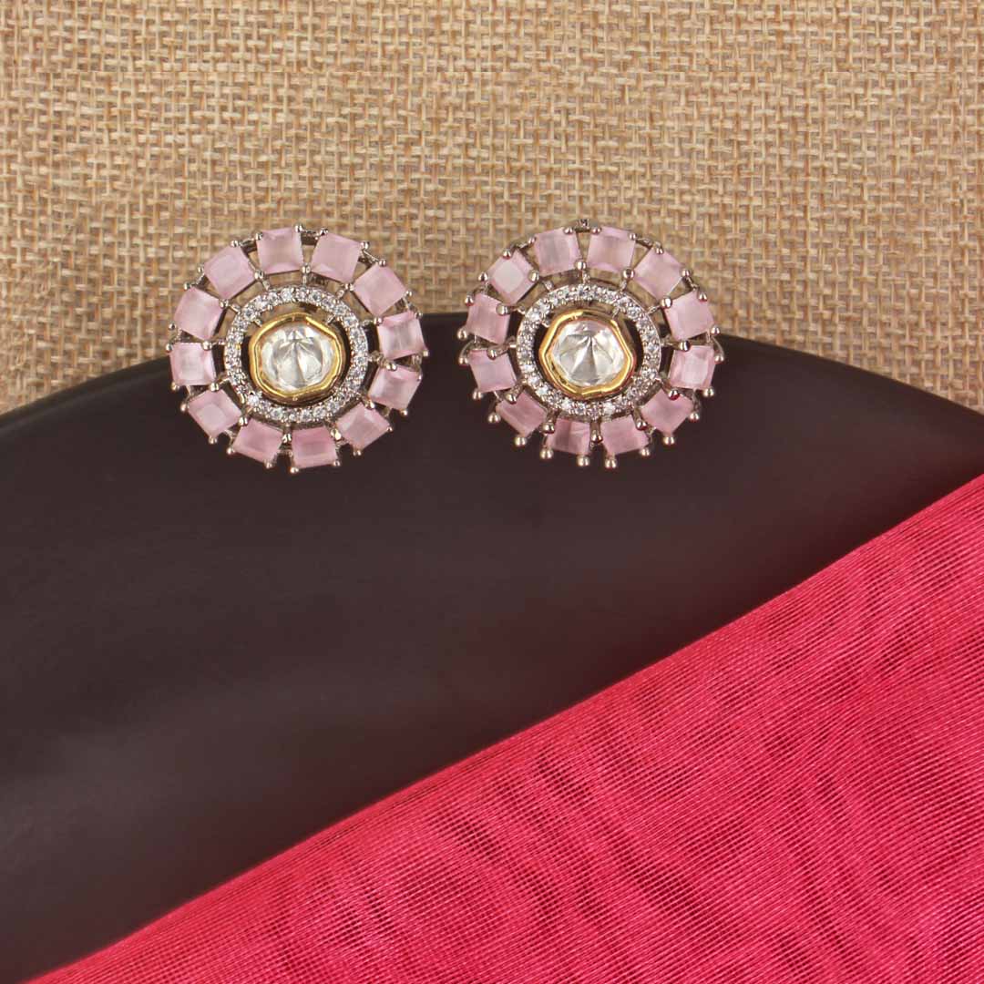 CZ Pink Studs Earrings - SIA419799
