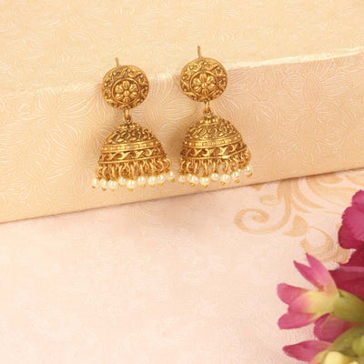 Traditional Gold Jhumka Earrings - SIA420610