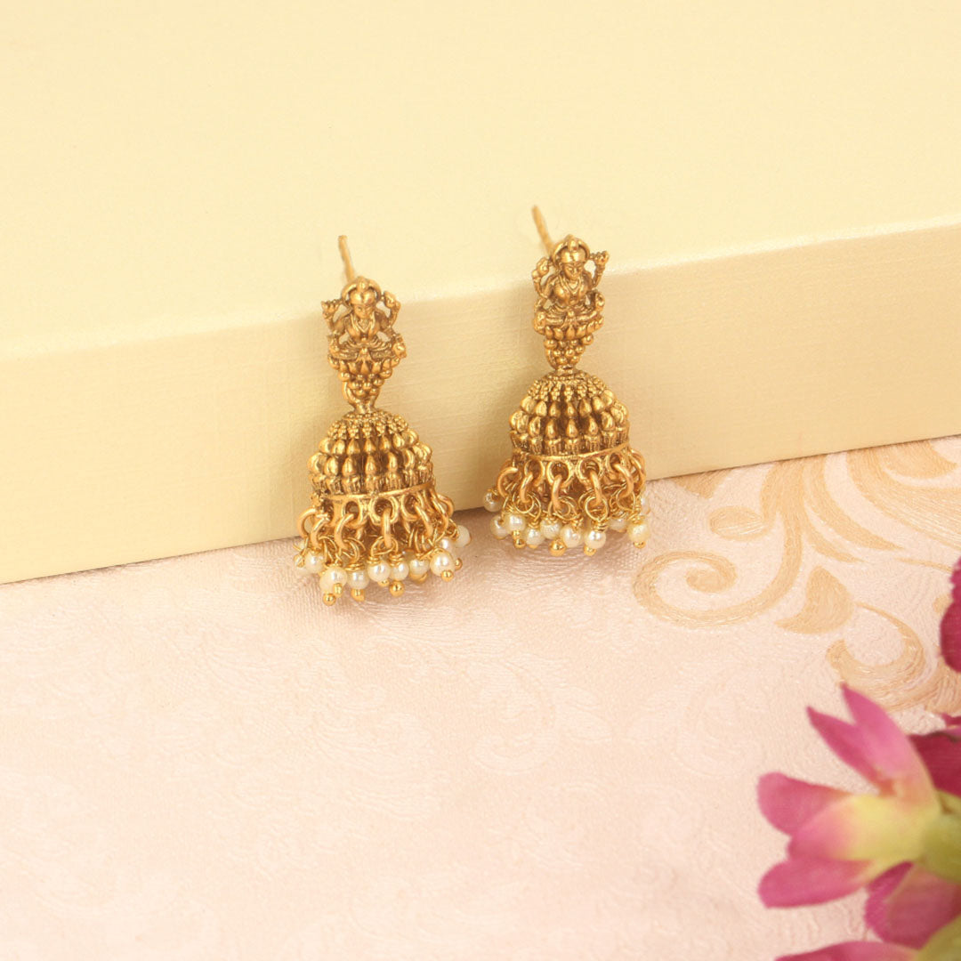Gold Finish Temple Jhumka Earrings - SIA420612