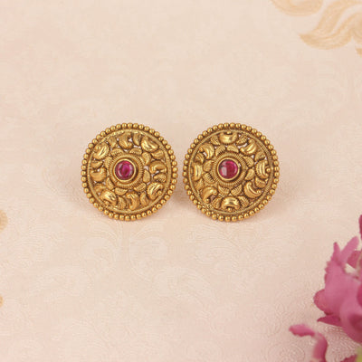 Traditional Gold Ruby Studs Earrings - SIA420657