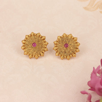Traditional Gold Ruby Studs Earrings - SIA420659