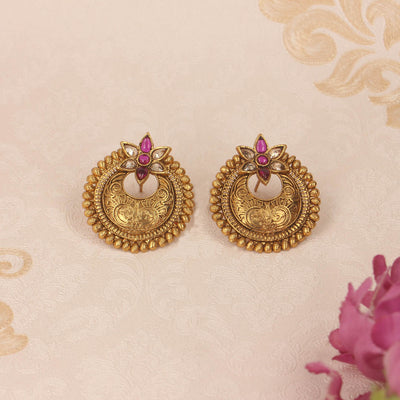 Traditional Gold Ruby Earrings - SIA420673