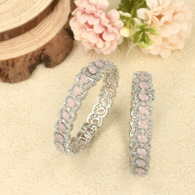 Oval Cut Morganite Baby Pink Solitaire Bangles - SIA420952
