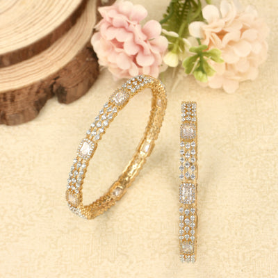 CZ Gold Plated Simple Bangles - SIA420979